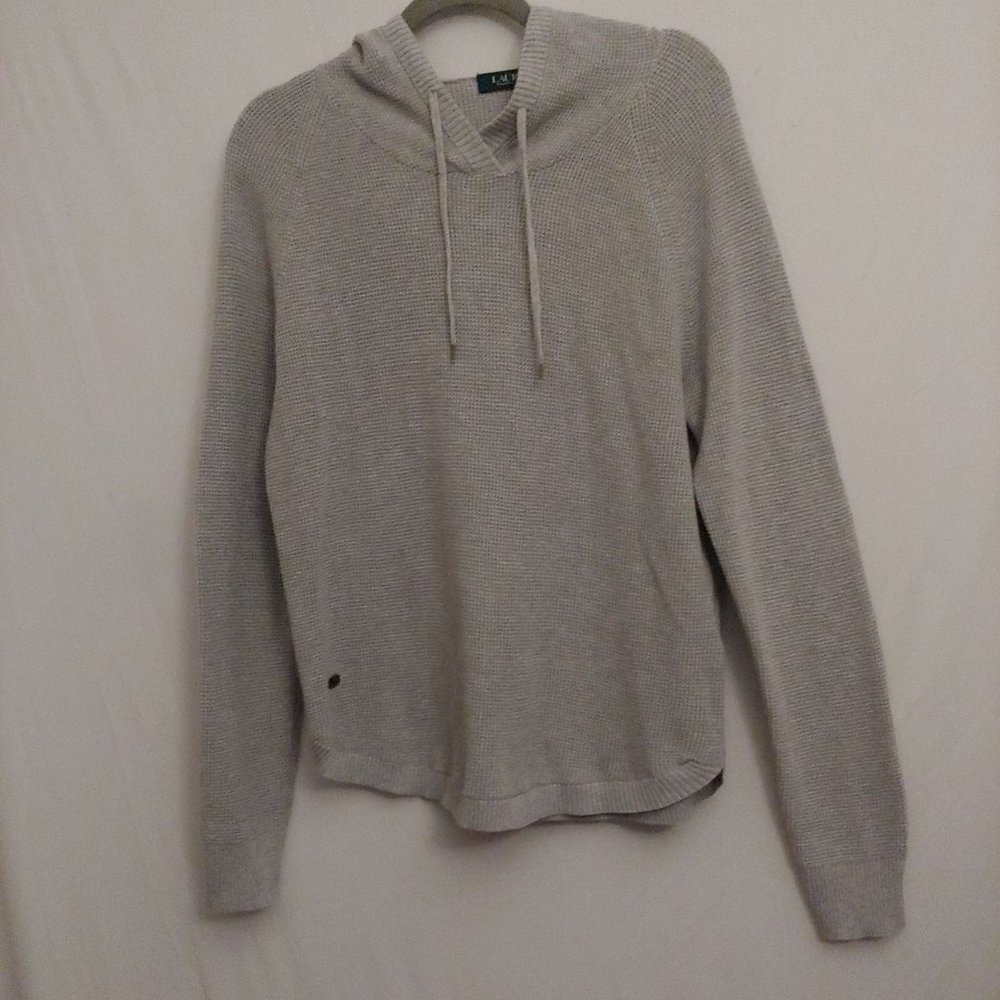 Lauren Ralph Lauren  Grey Long Sleeve Thermal Knit Lightweight Hoodie Large